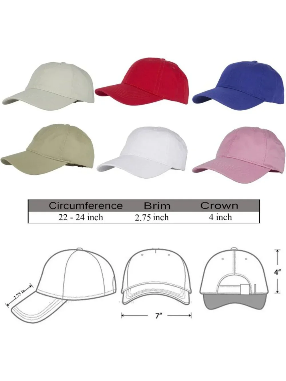 Adjustable Cotton Twill Baseball Cap - Unstructured Blank Hat for Men & Women, 6